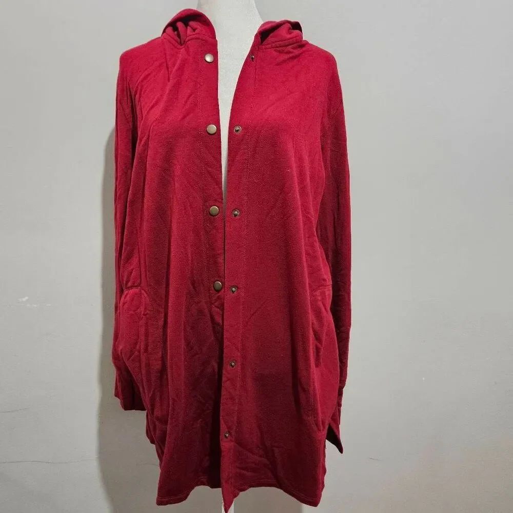 Cuddl Duds Women's Deep Red Button Up Hooded Cardigan Size M